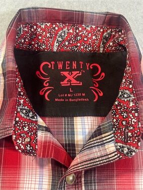 Twenty Red Plaid Dress Shirt with Paisley Collar - Men's L